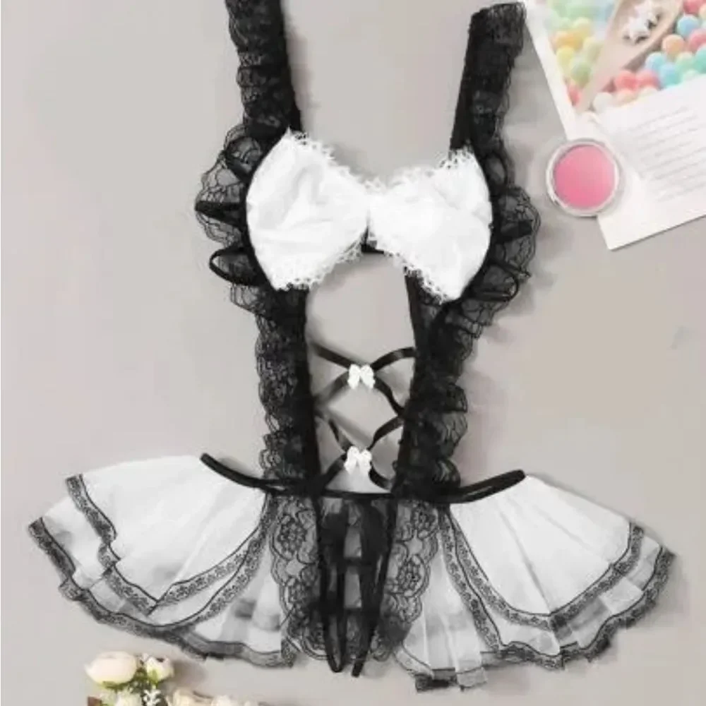 Japanese Maid Cosplay Sexy Costumes Perspective Lingerie Lace Outfit Babydoll US
